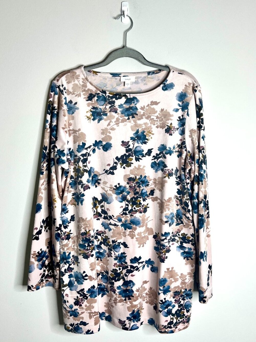 J. Jill Pure Jill Velour Floral Tunic Top Long-Lined Preppy Cozy Soft Career L